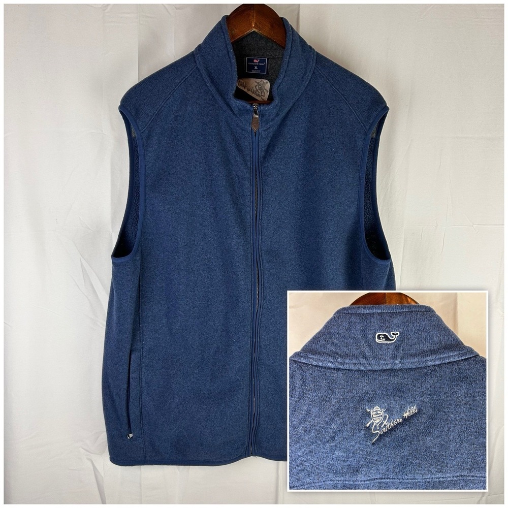 Vineyard Vines Mens XL Blue‎ Fleece Vest Full Zip Sherpa Lined Southern Hills
